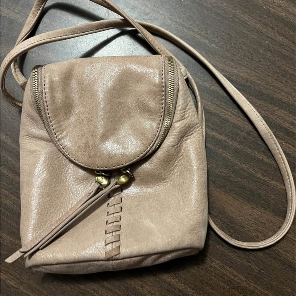 HOBO Beige-Taupe Leather Crossbody Mini Bag